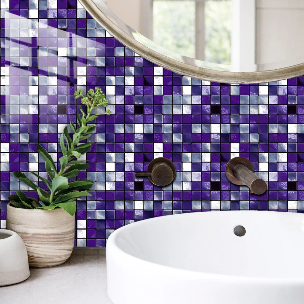 10pcs Purple Mosaic Hard Tiles Sticker