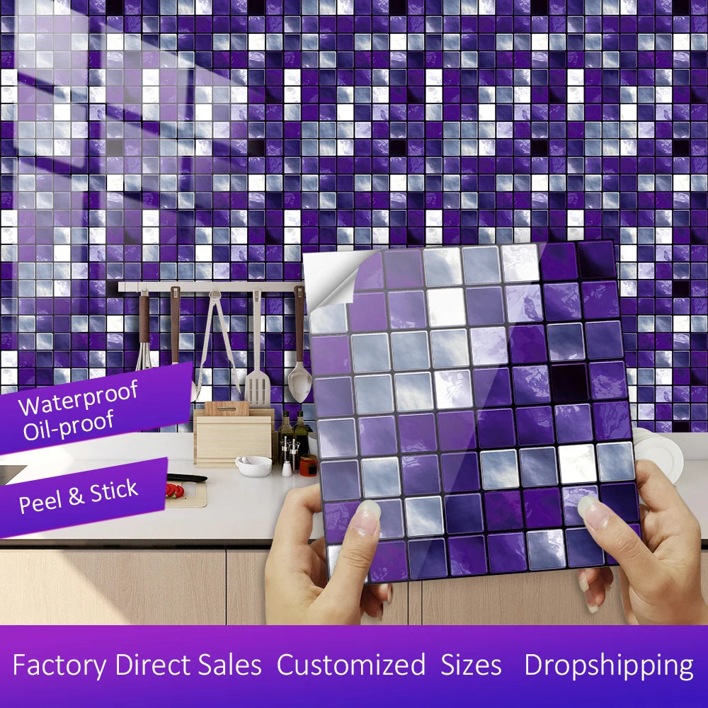 10pcs Purple Mosaic Hard Tiles Sticker