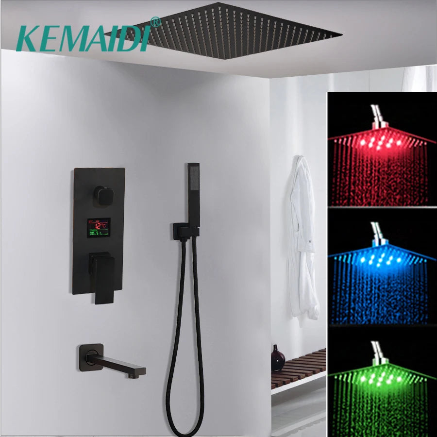 KEMAIDI Black Brass Bathroom Shower Faucet