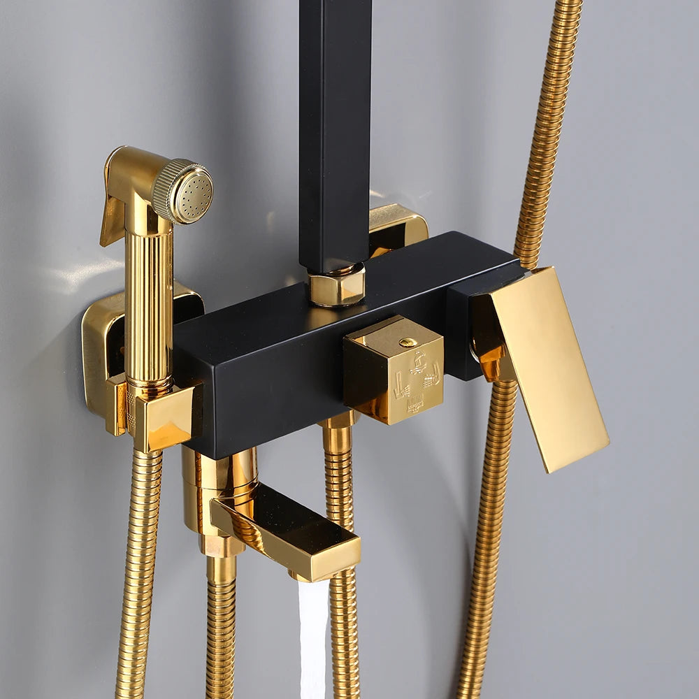 Black Gold Shower Faucet Set