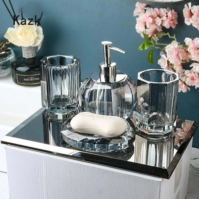 High End Crystal Glass Bathroom Accessories Set