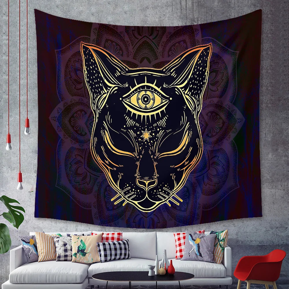 Home black cat tapestry