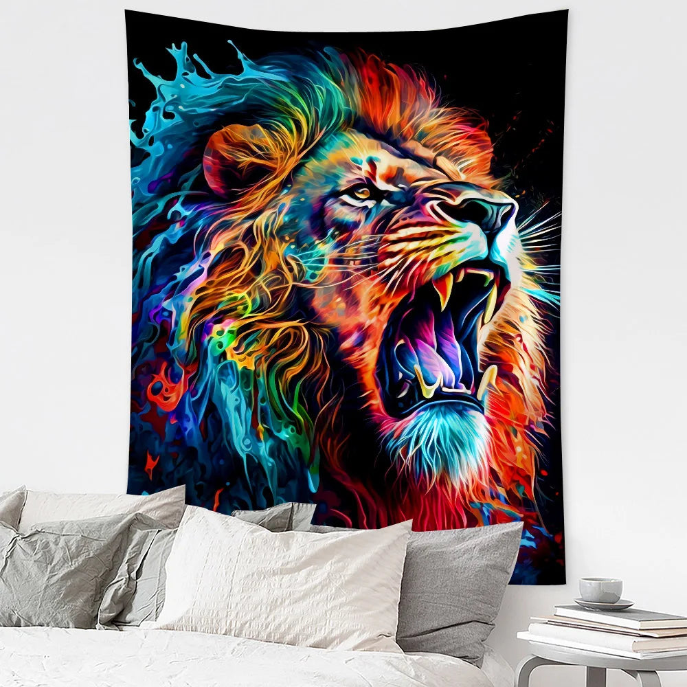 Fierce lion wall tapestry