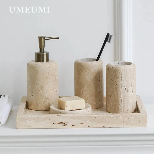 Light Luxury Yellow Hole Travertine Toothbrush Holder