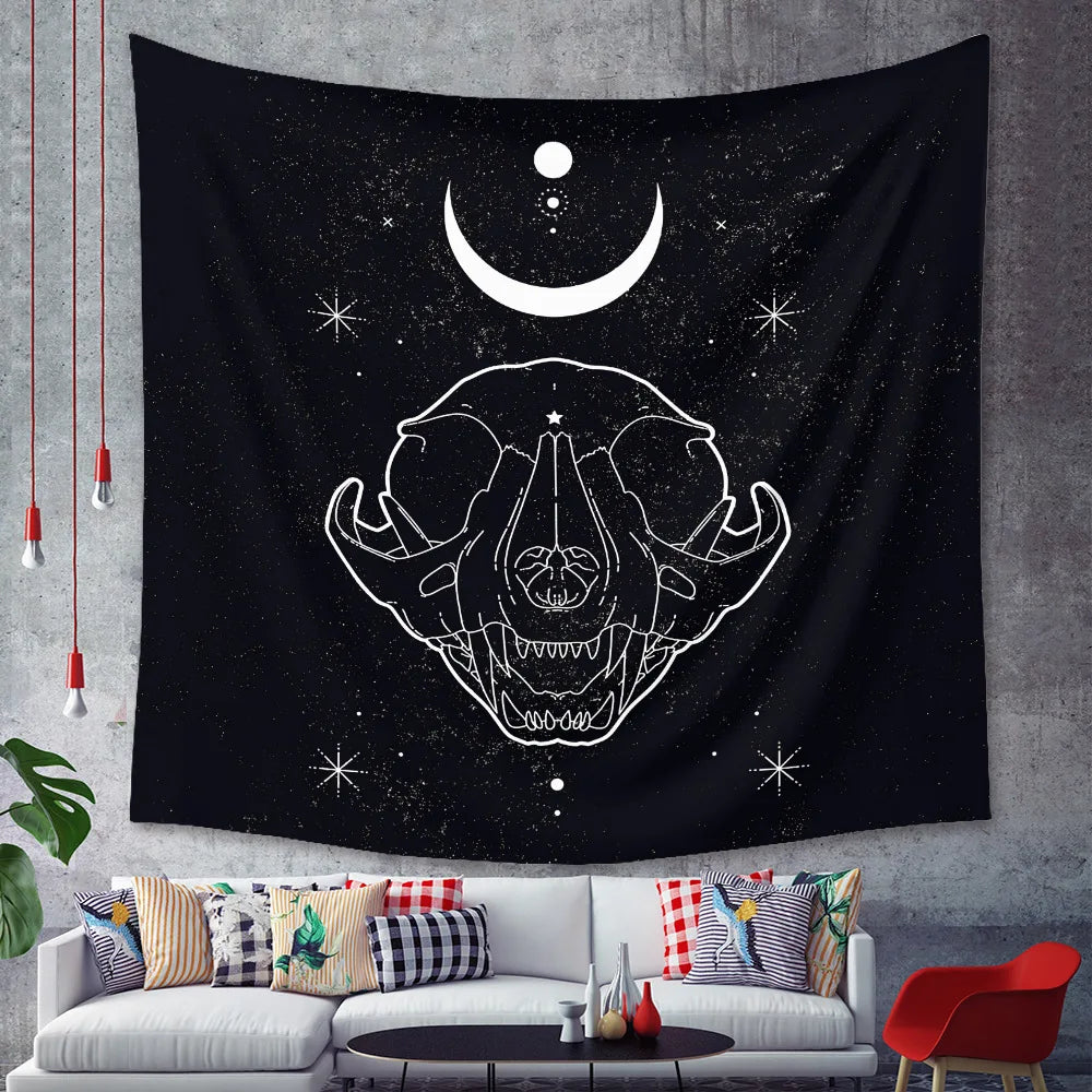 Home black cat tapestry