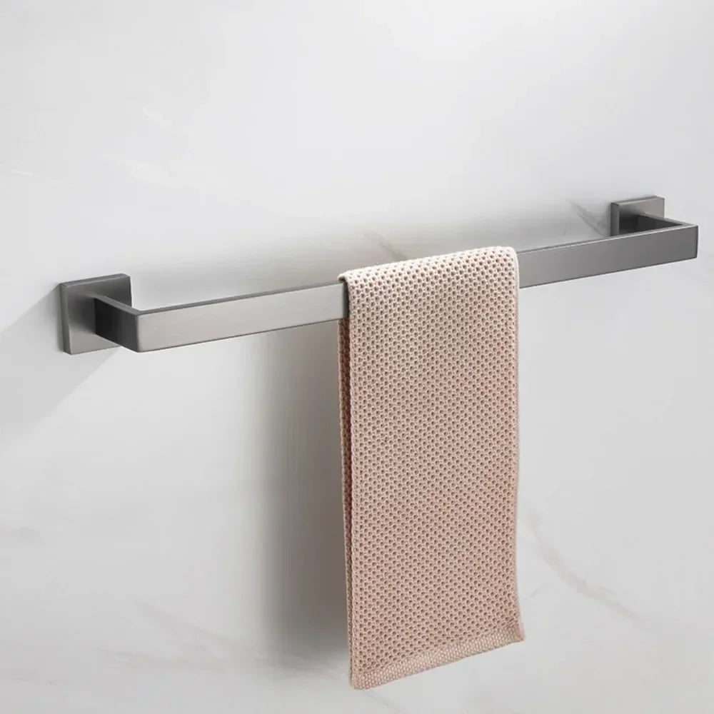 Gun Gray Stainless Steel Metal Towel Rack Paper Tray Robe Hook