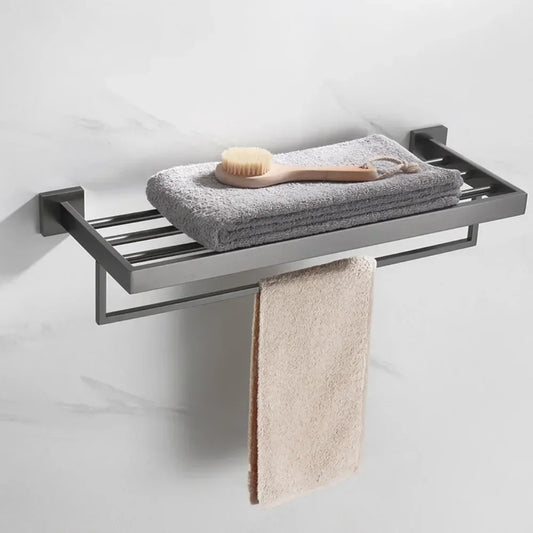 Gun Gray Stainless Steel Metal Towel Rack Paper Tray Robe Hook