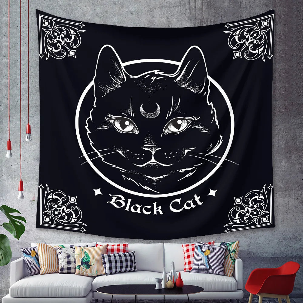 Home black cat tapestry