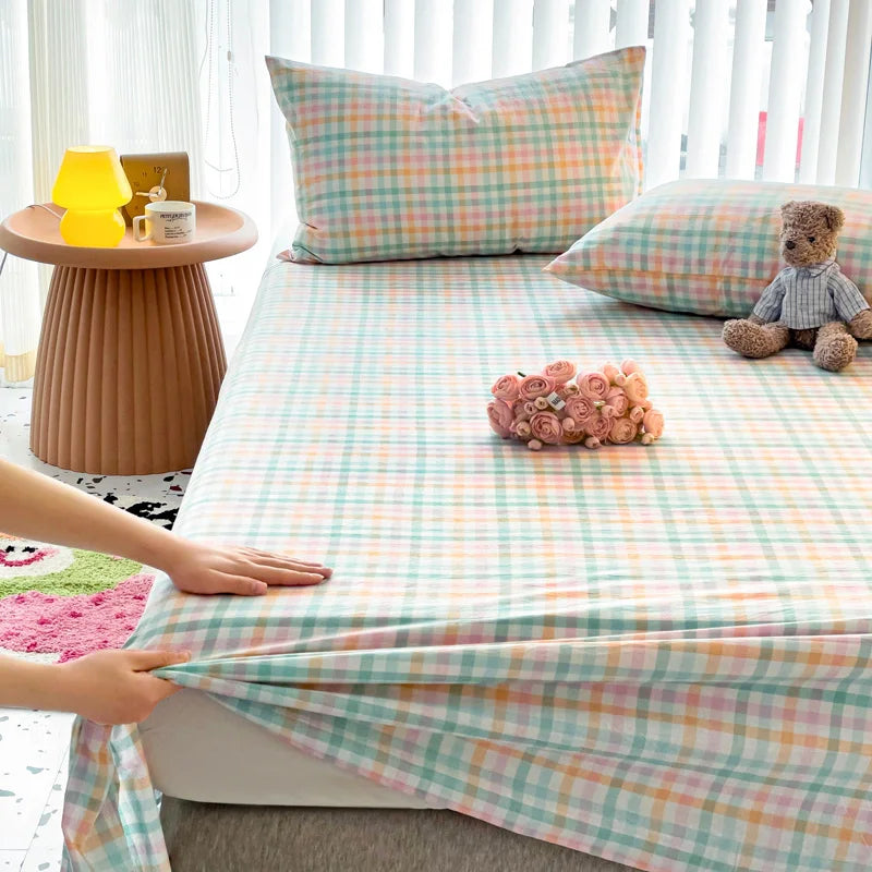 Spring Summer 1Pc Grid Flat Sheet