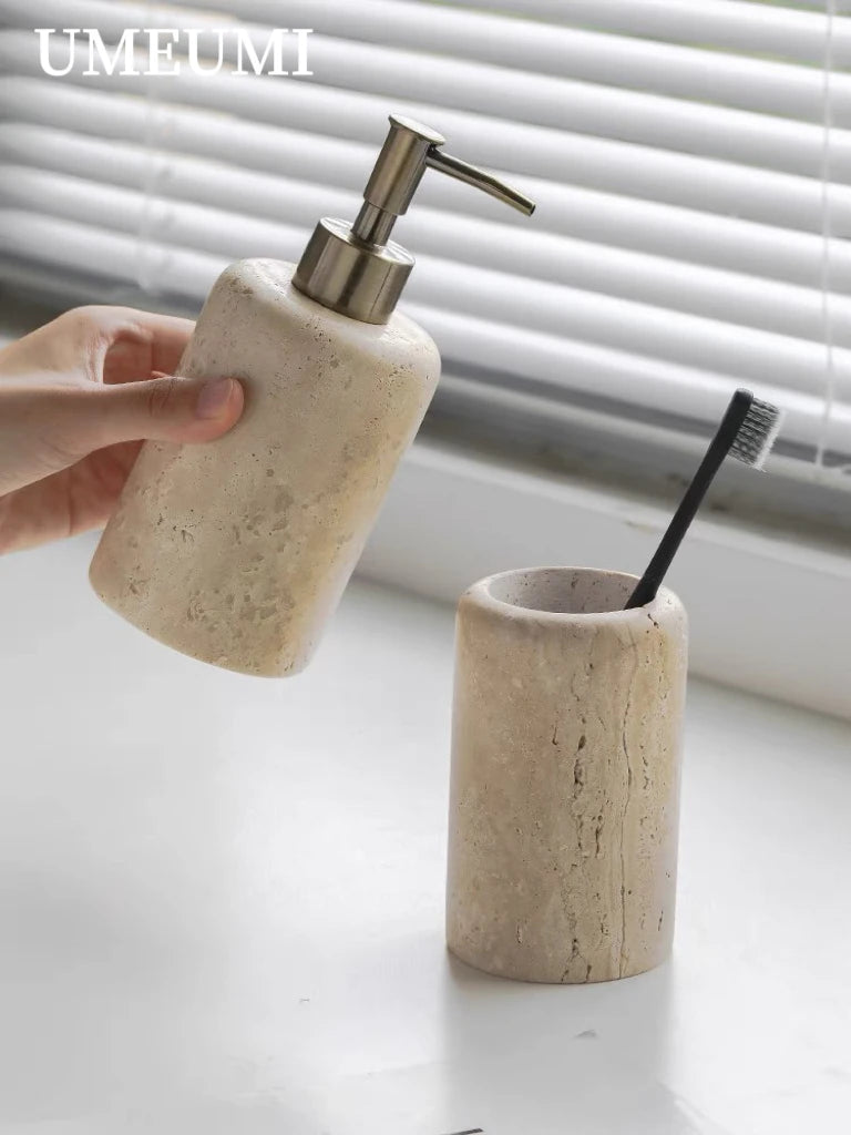 Light Luxury Yellow Hole Travertine Toothbrush Holder