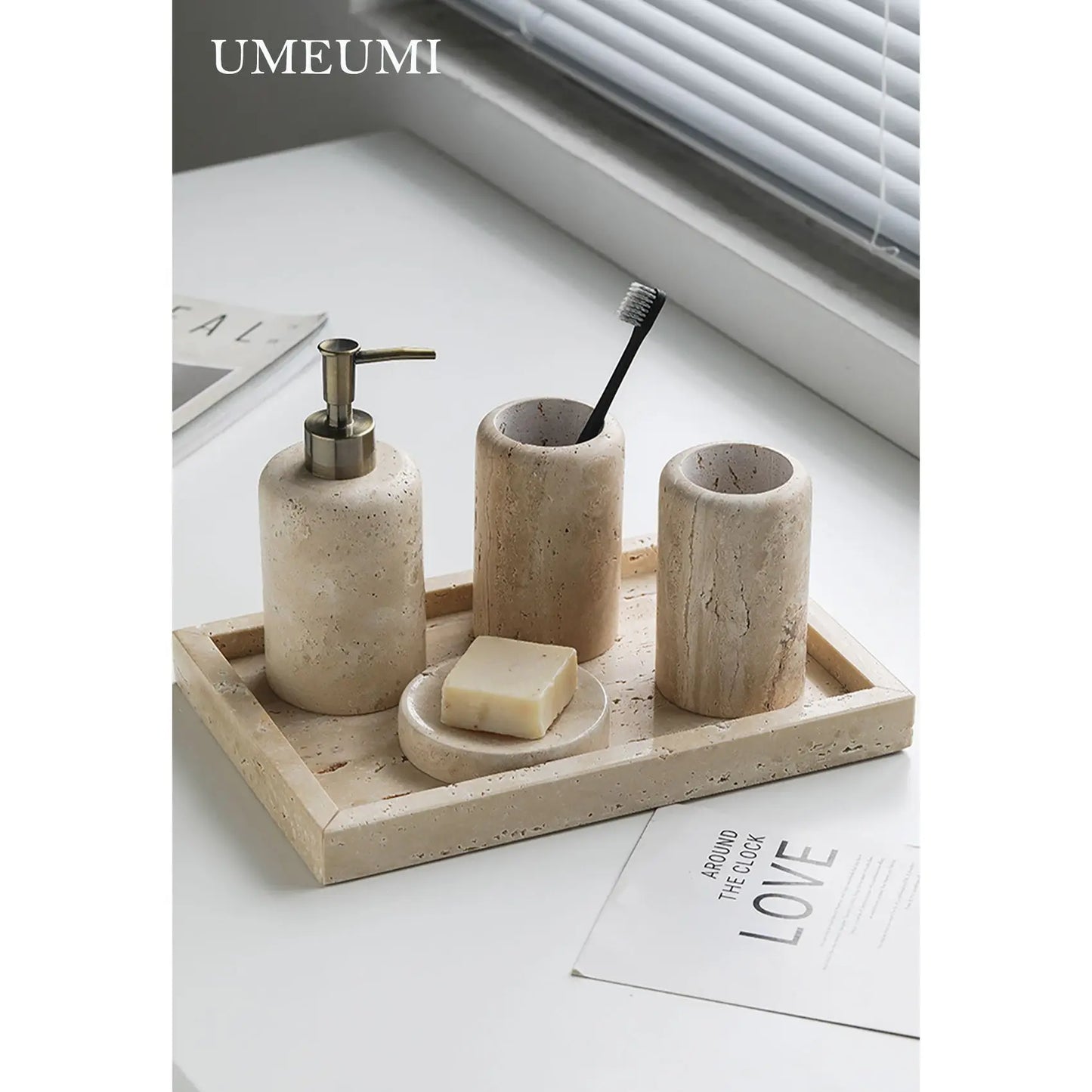 Light Luxury Yellow Hole Travertine Toothbrush Holder