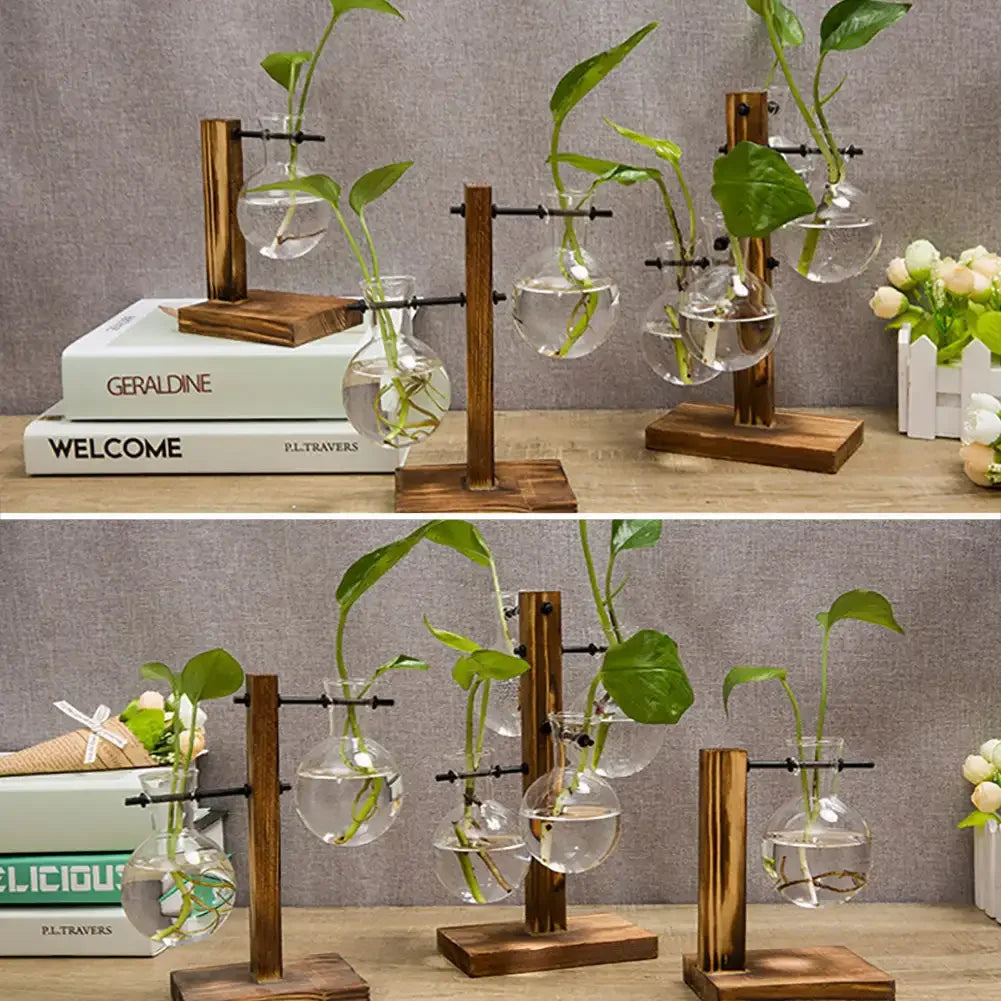 Wooden Stand Desktop Glass Planter