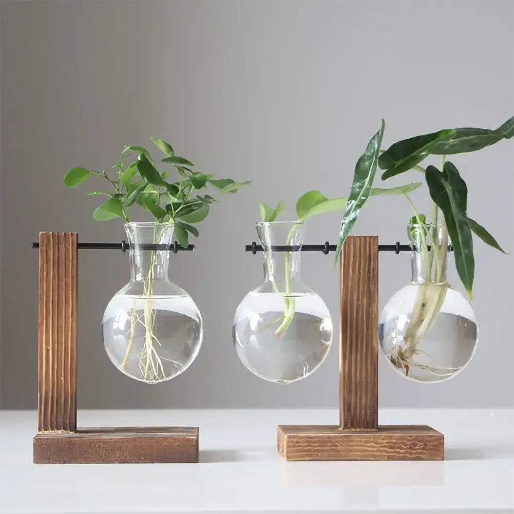 Wooden Stand Desktop Glass Planter