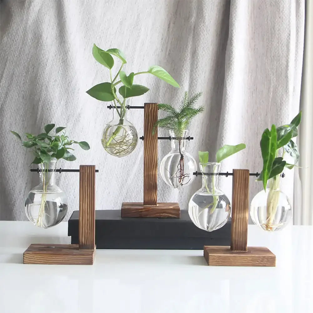 Wooden Stand Desktop Glass Planter