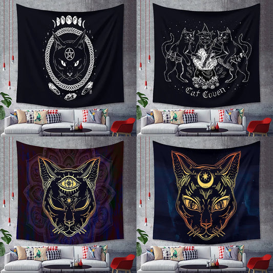 Home black cat tapestry