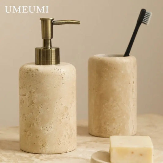 Light Luxury Yellow Hole Travertine Toothbrush Holder