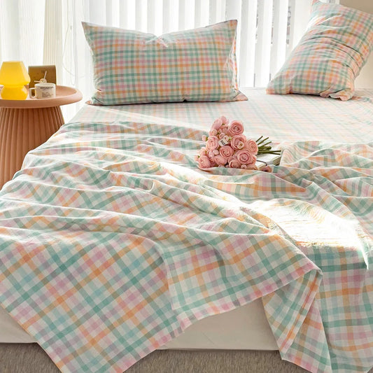 Spring Summer 1Pc Grid Flat Sheet