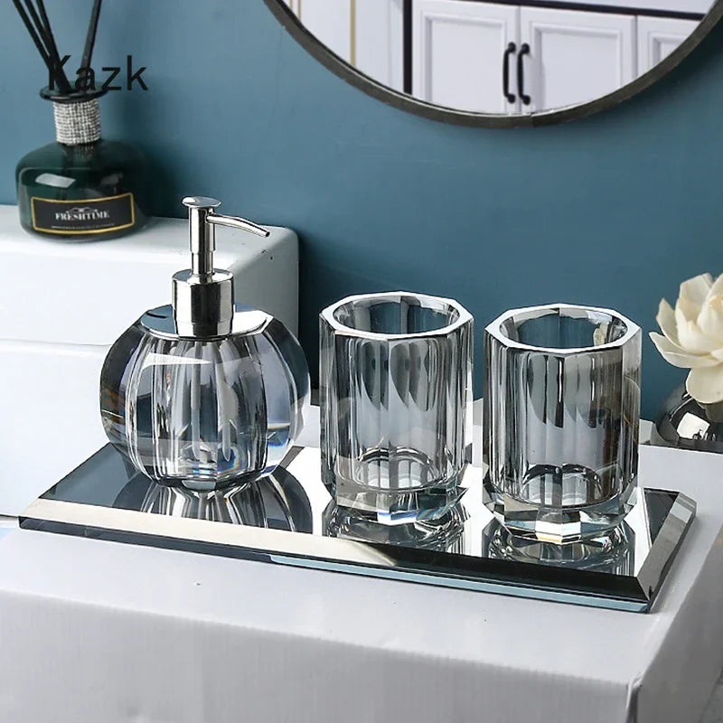 High End Crystal Glass Bathroom Accessories Set