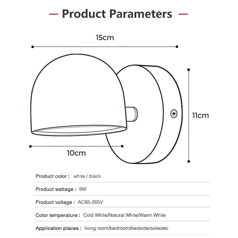 LED Indoor Wall lamp 350° Ratable Touch Dimming