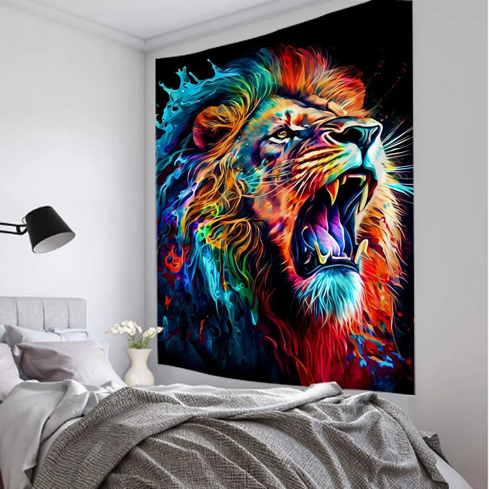 Fierce lion wall tapestry