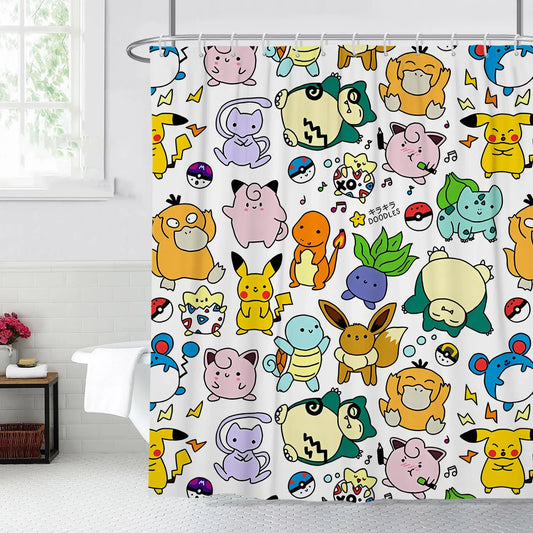 Kawaii Cartoon Pokemon Pikachu Shower Curtain