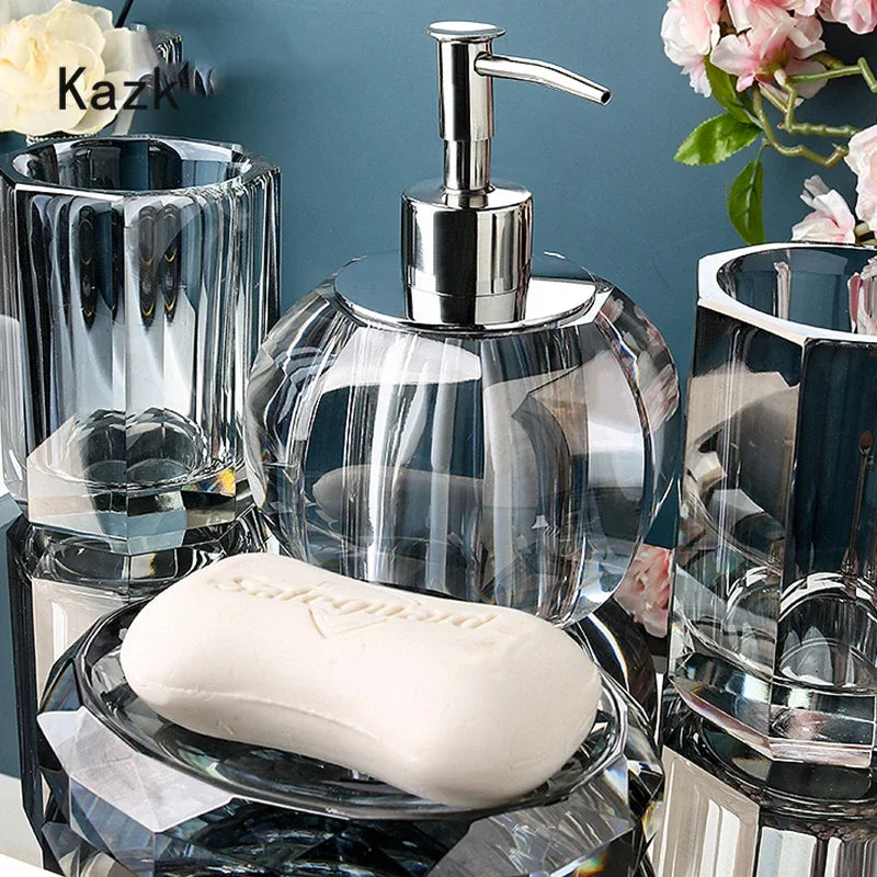 High End Crystal Glass Bathroom Accessories Set