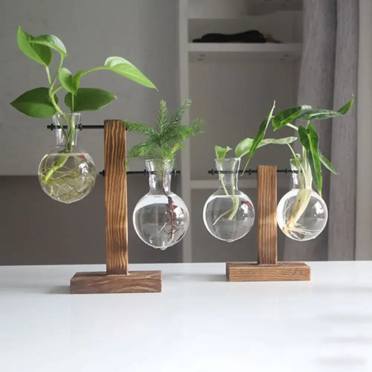 Wooden Stand Desktop Glass Planter